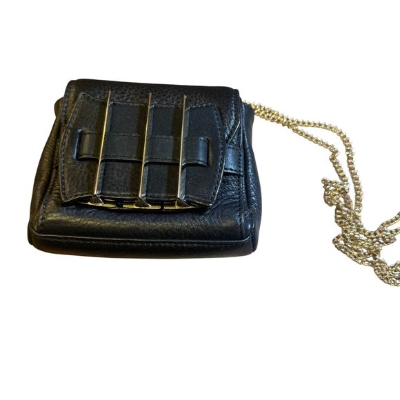 Kelsi Dagger Black Leather Mini Crossbody Bag With Gold Chain Strap - Picture 12 of 14